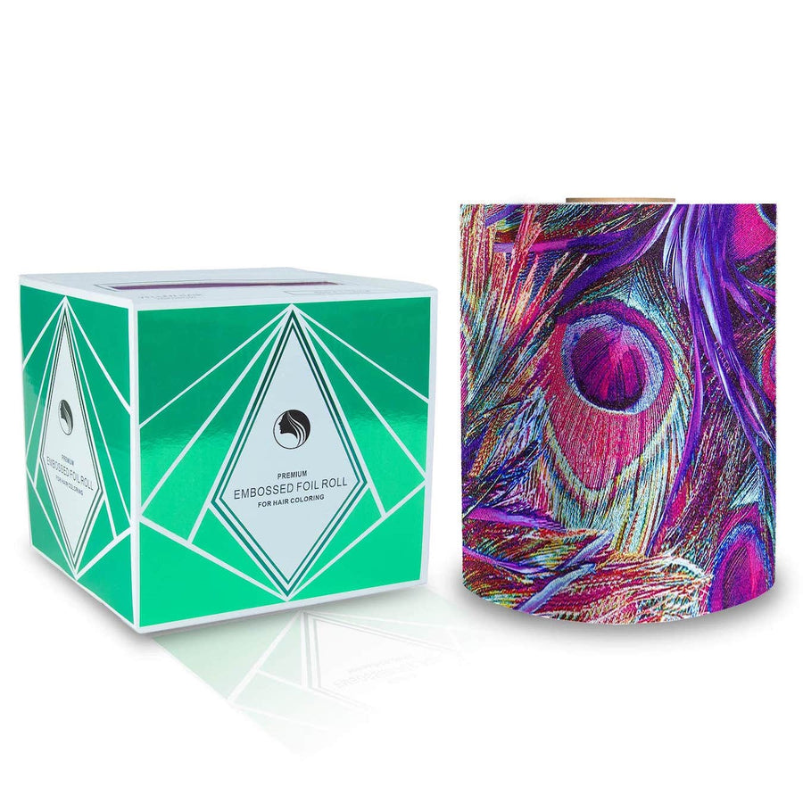 Embossed foil roll Peacock Feather with dispenser box