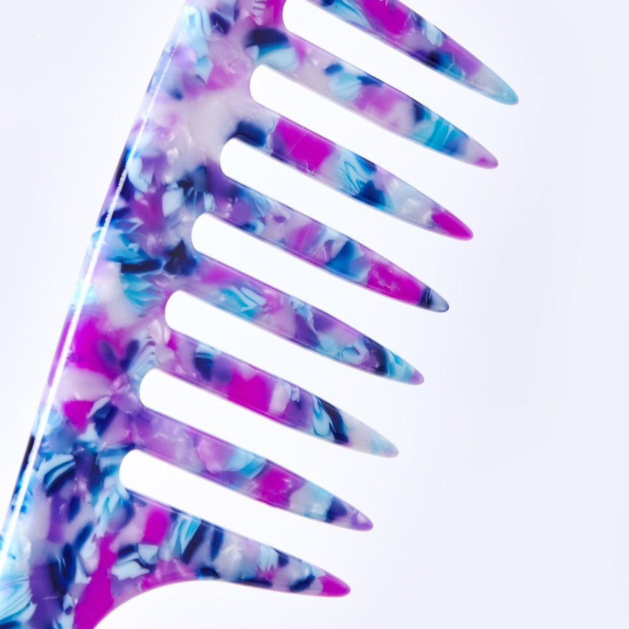 Vellen Hair VH-708 7.5-Inch Cellulose Acetate Wide-Tooth Comb – The Ultimate Detangling Solution for Smooth, Healthy Hair - Purple/Blue