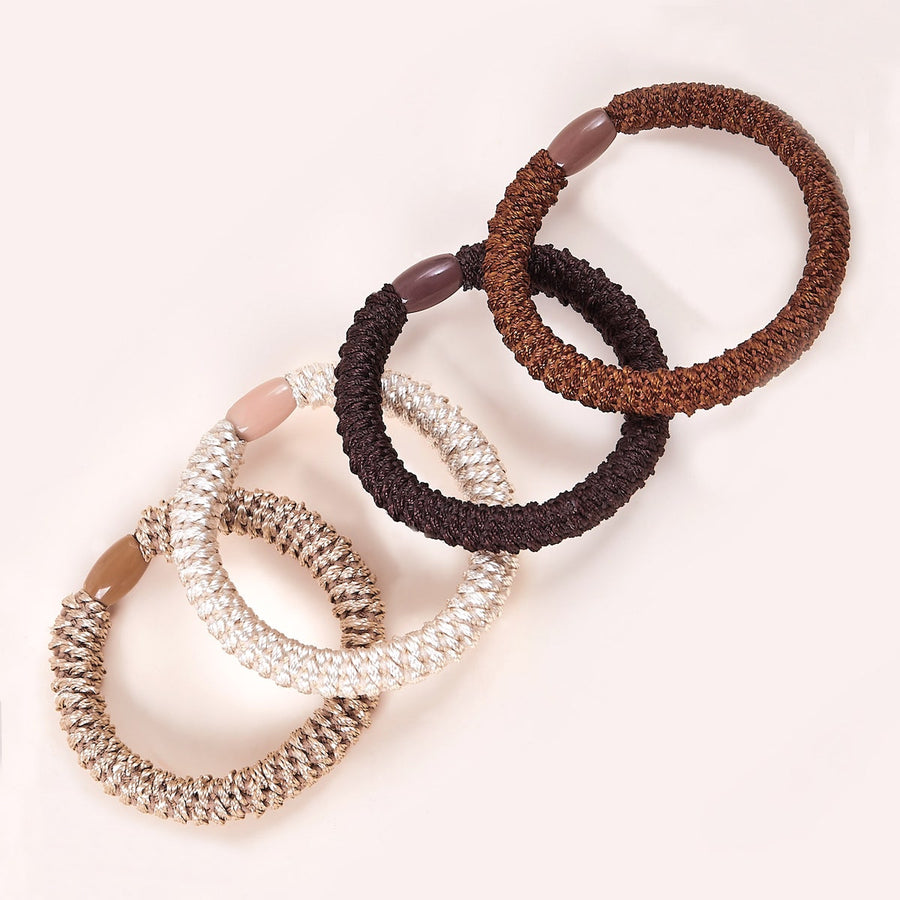 Durable & Stylish Elastic Hair Bands – 4-Pack - Brown/Beige