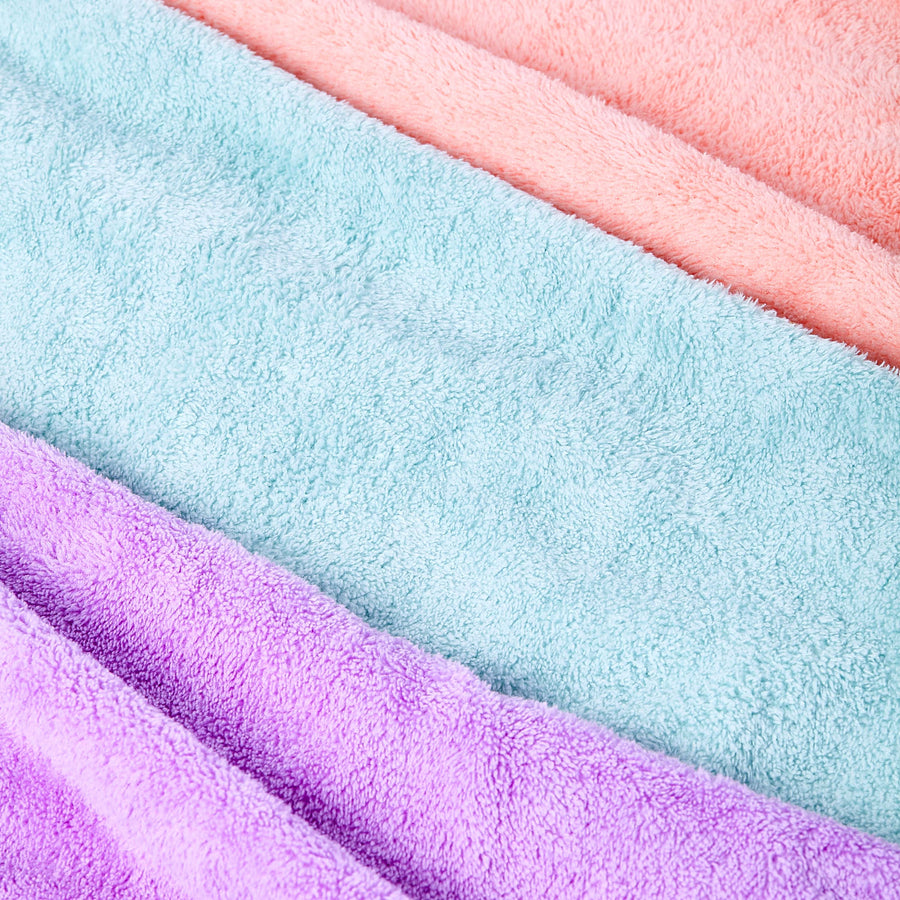Microfiber Hair Turban (3-Pack) – Super Absorbent Hair Towels for Quick Drying, Anti-Frizz, and Gentle Care - Purple/Blue/Peach