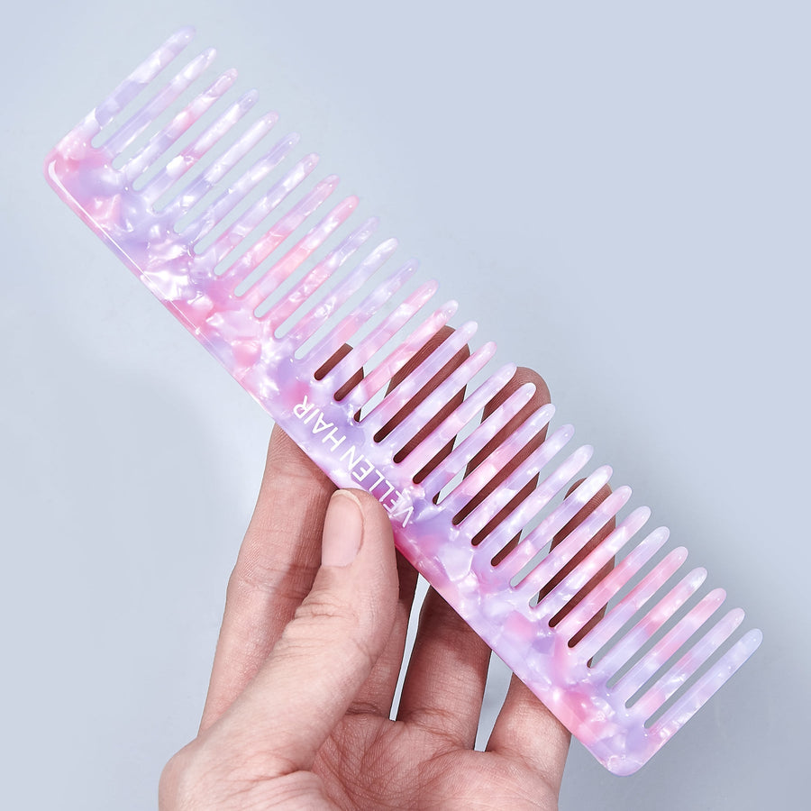 Vellen Hair 3-Piece Comb Set | Gentle Detangling in 3 Sizes – Includes Travel Comb & Tortoiseshell Design - Pink