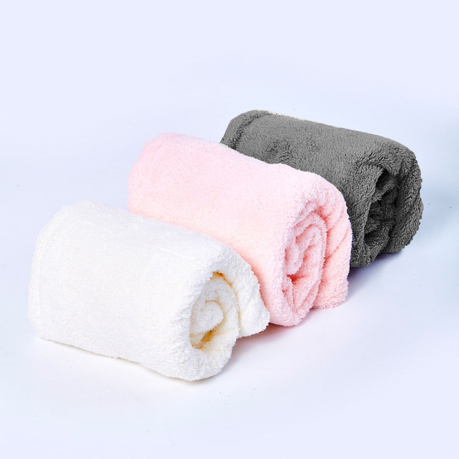 Microfiber Hair Turban (3-Pack) – Super Absorbent Hair Towels for Quick Drying, Anti-Frizz, and Gentle Care - White/Pink/Gray