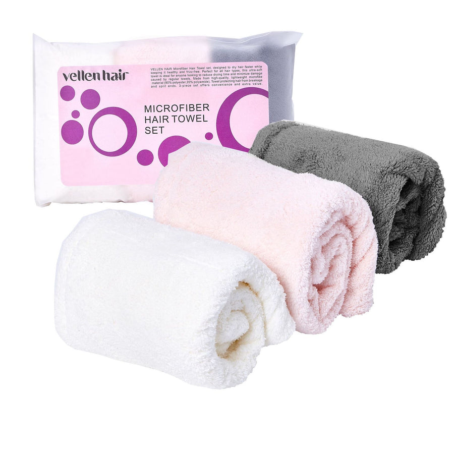 Microfiber Hair Turban (3-Pack) – Super Absorbent Hair Towels for Quick Drying, Anti-Frizz, and Gentle Care - White/Pink/Gray