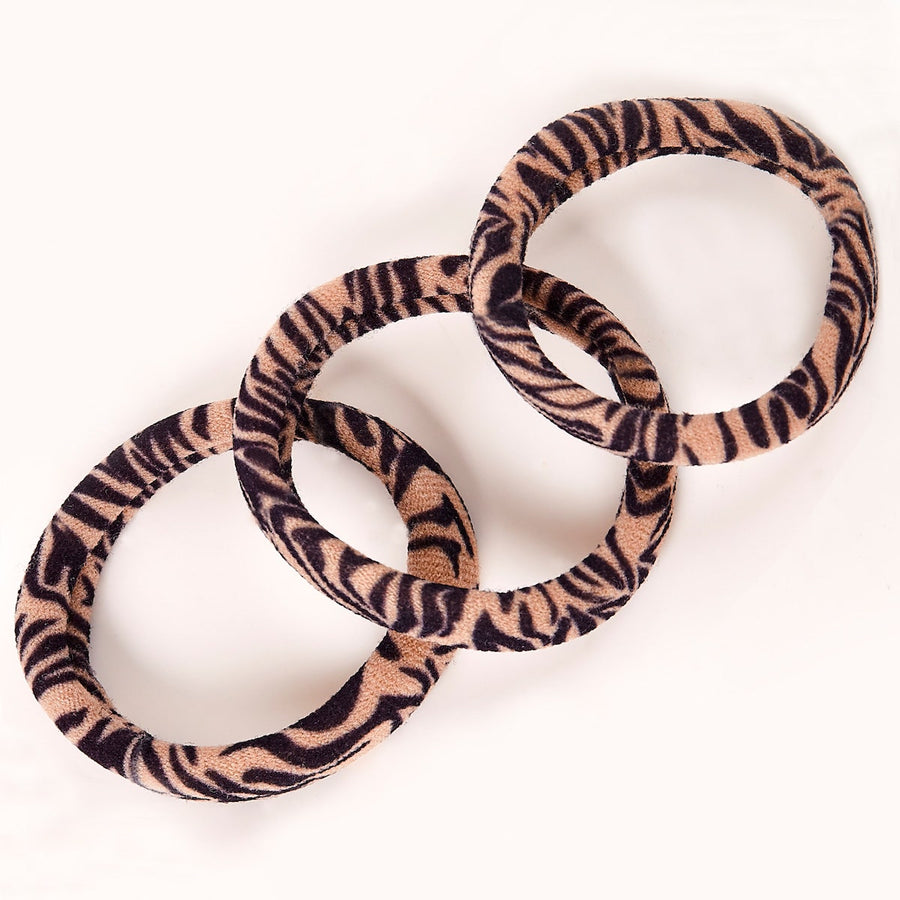 Durable & Stylish Elastic Hair Bands – 3-Pack - Zebra - Beige/Black