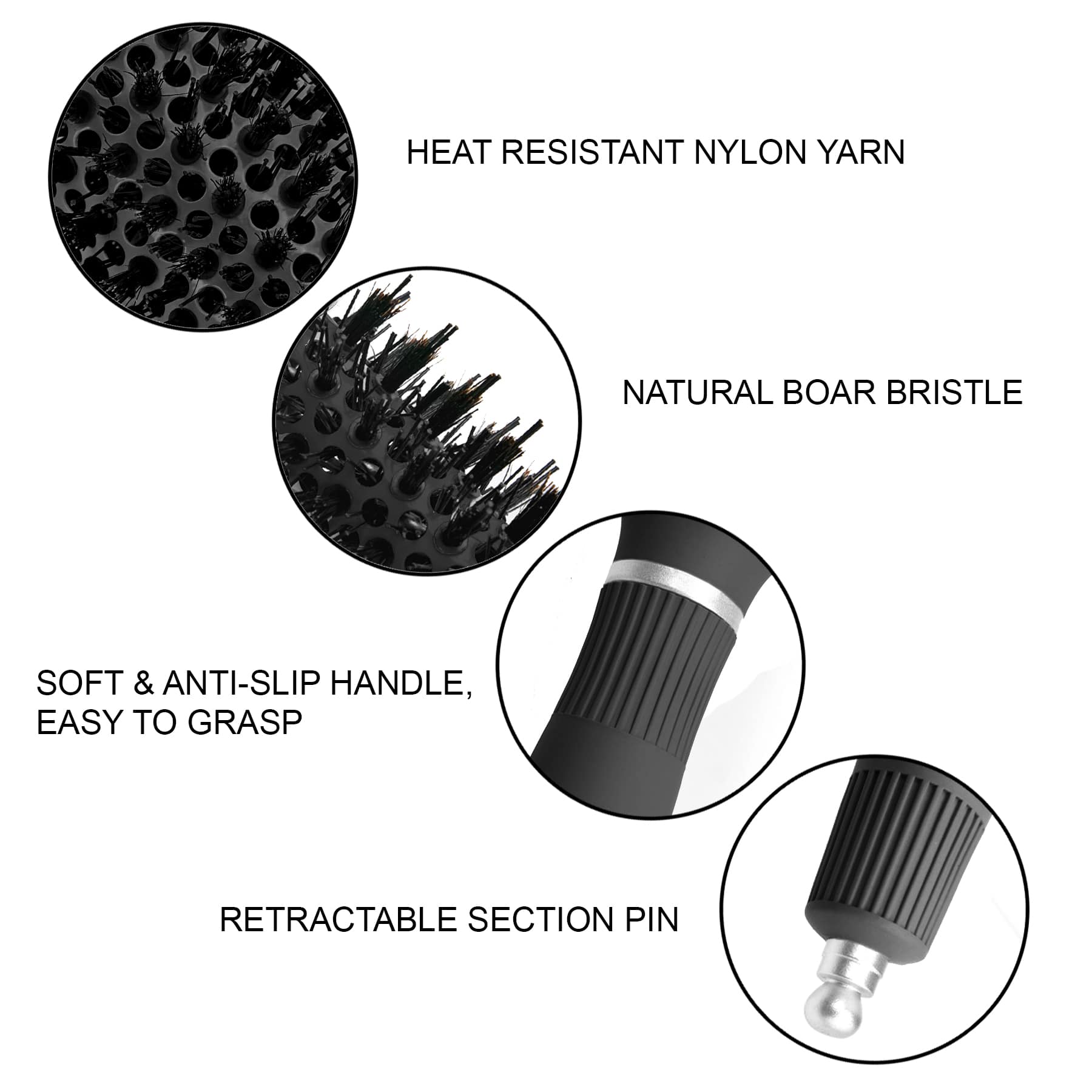 Vellen Hair Ceramic Round Hairbrush 2 inch / 53 mm - Black