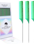 VELLEN HAIR® ULTIMATE PIN TAIL COMBS 3 PACK - GREEN TRANSPARENT
