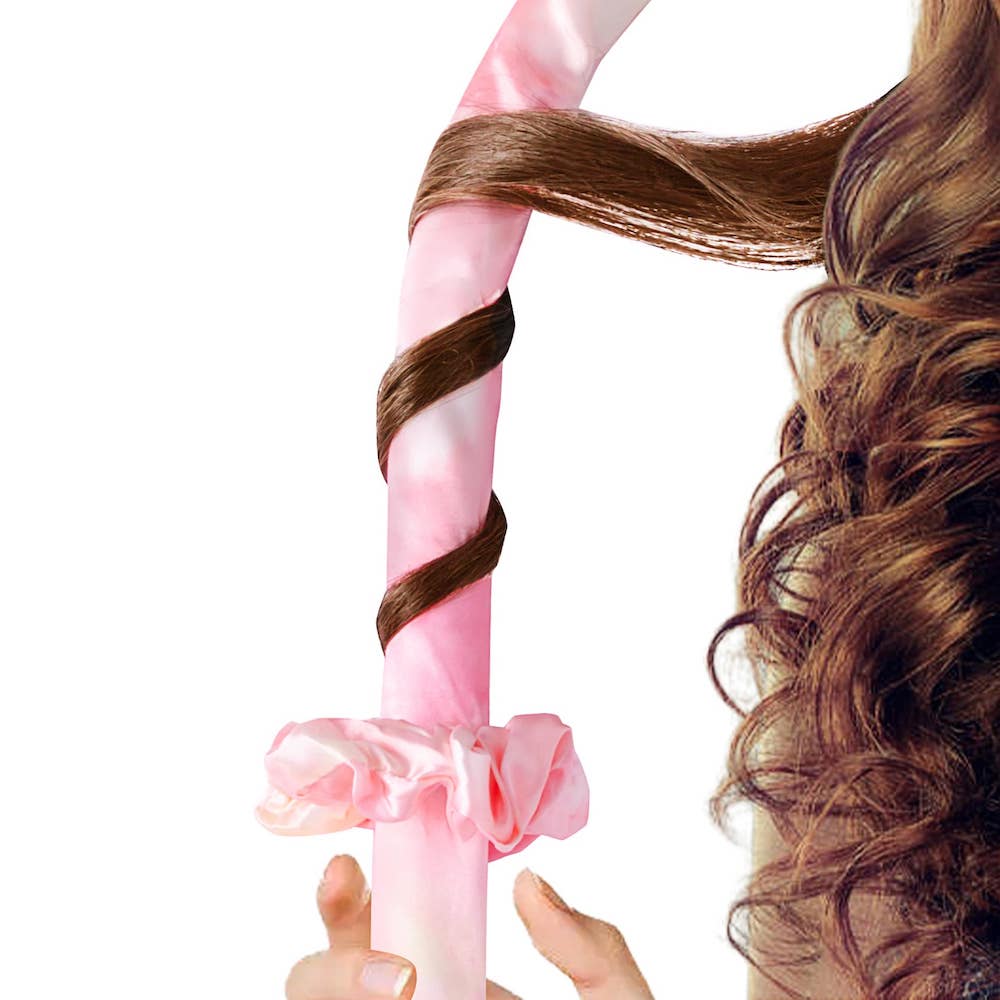 Vellen Hair Satin Heatless Curling Set - Overnight Curlers for No Heat, Soft, Voluminous Curls - Pink Bubble