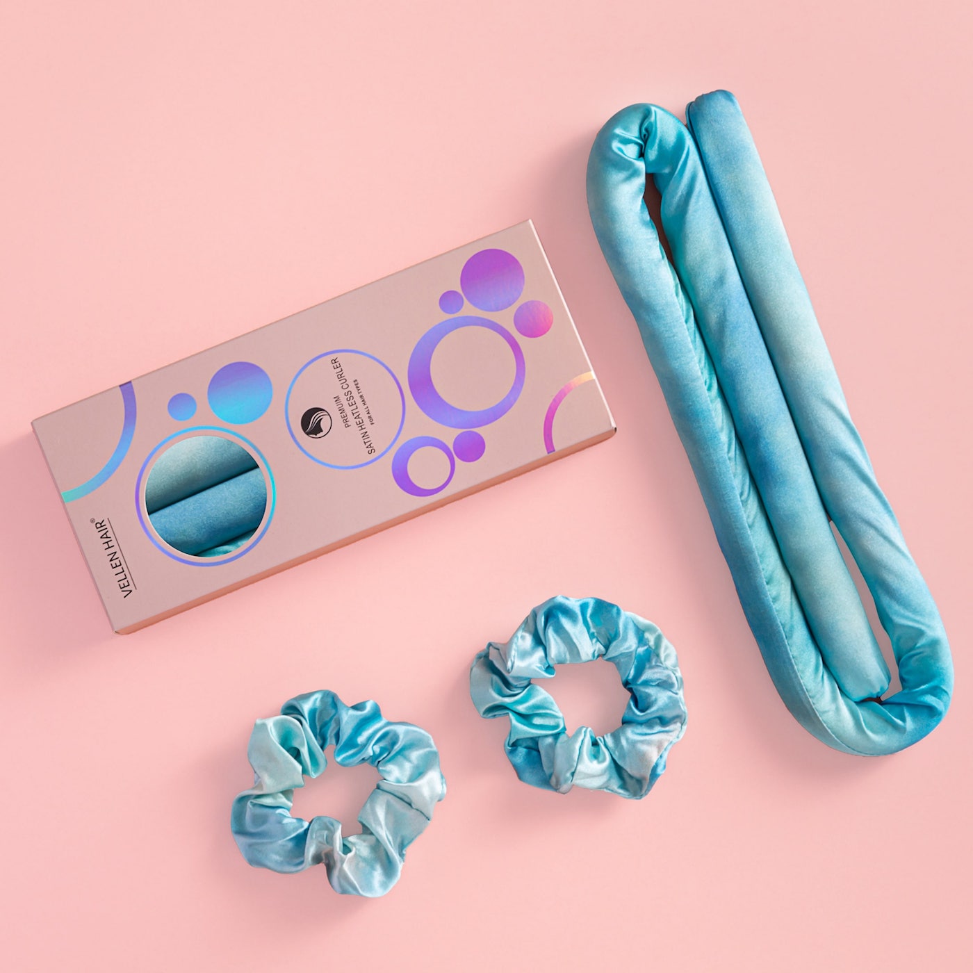 Vellen Hair Satin Heatless Curling Set - Overnight Curlers for No Heat, Soft, Voluminous Curls - Aqua Whisper