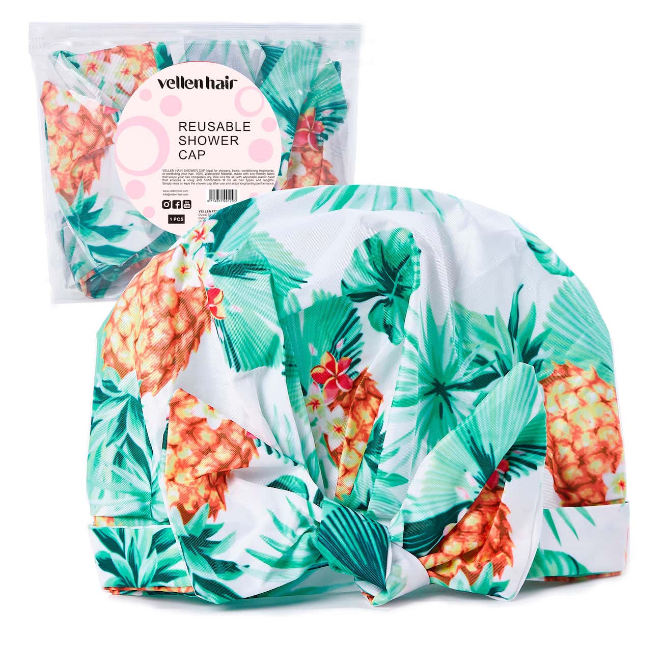 Vellen Hair Luxury Shower Cap for Women - Tropical Blossom Design
