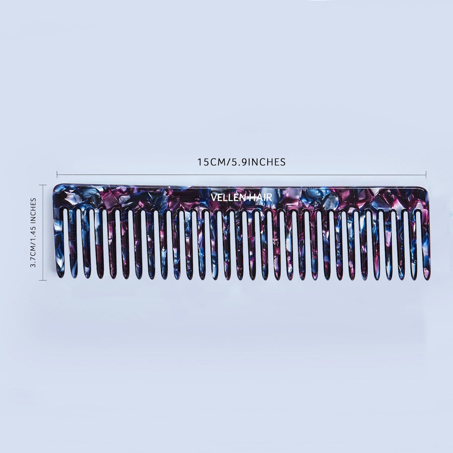 Vellen Hair 5.9-Inch Cellulose Acetate Wide-Tooth Comb – The Ultimate Detangling Solution for Smooth, Healthy Hair - Black