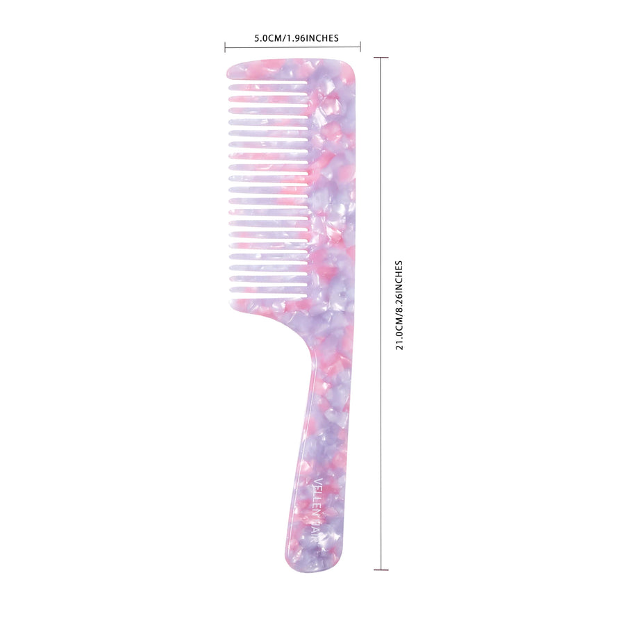 Vellen Hair 3-Piece Comb Set | Gentle Detangling in 3 Sizes – Includes Travel Comb & Tortoiseshell Design - Pink