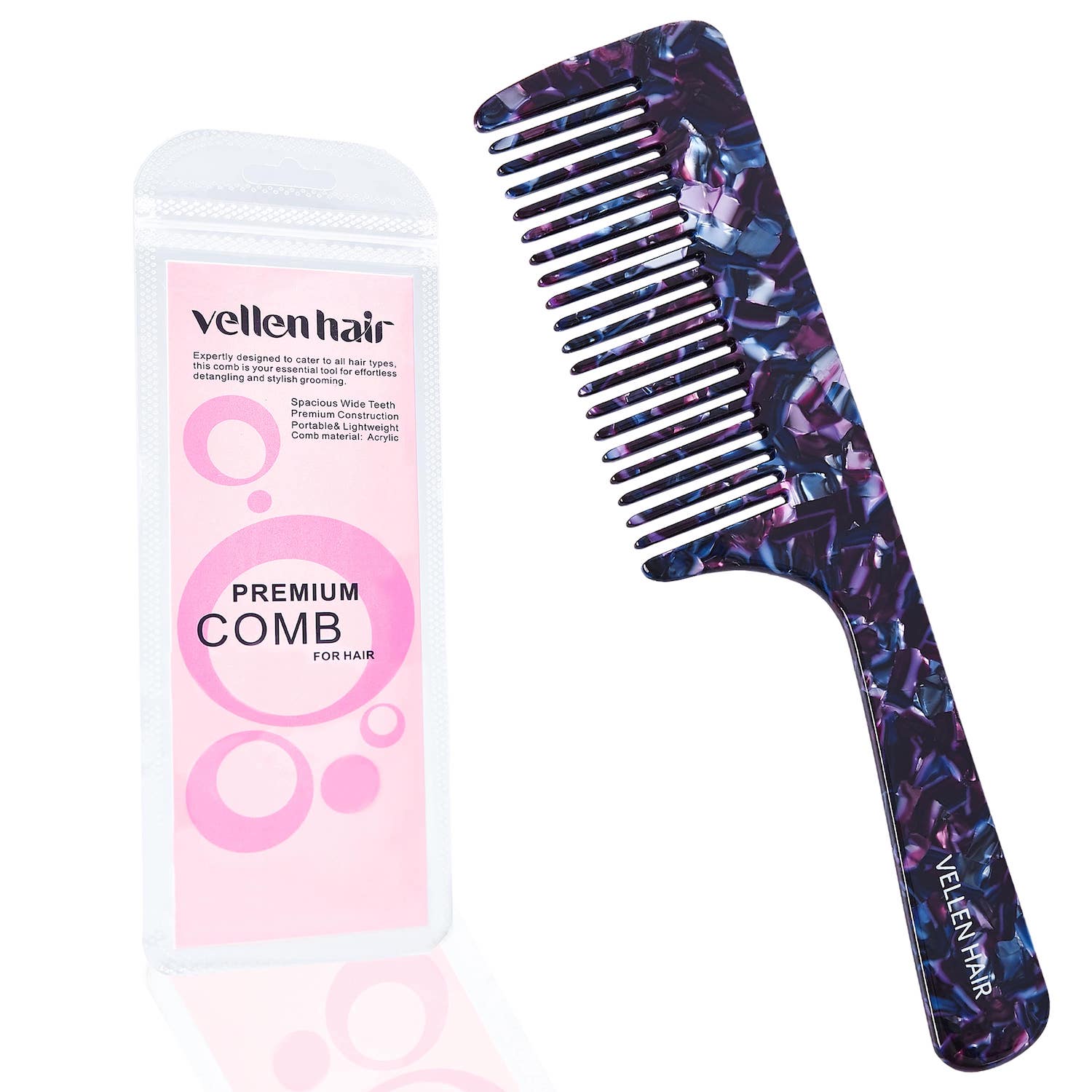 Vellen Hair 8.3-Inch Cellulose Acetate Wide-Tooth Comb – The Ultimate Detangling Solution for Smooth, Healthy Hair