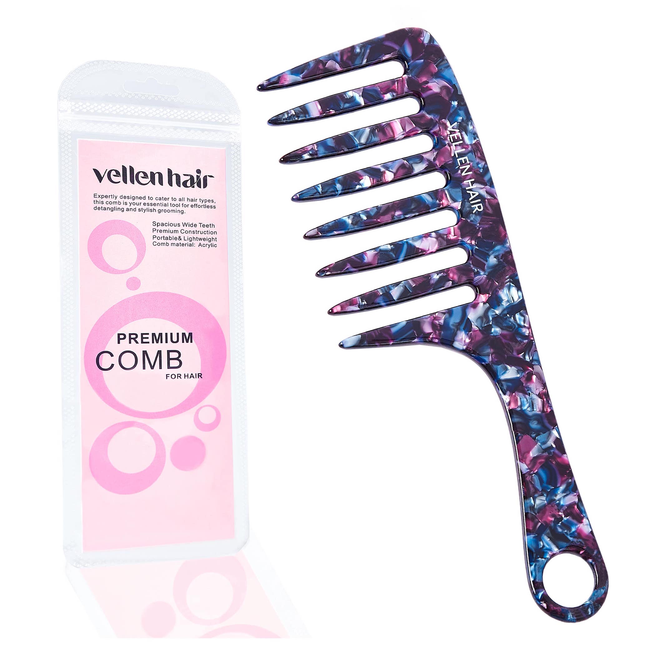 Vellen Hair VH-708 7.5-Inch Cellulose Acetate Wide-Tooth Comb – The Ultimate Detangling Solution for Smooth, Healthy Hair