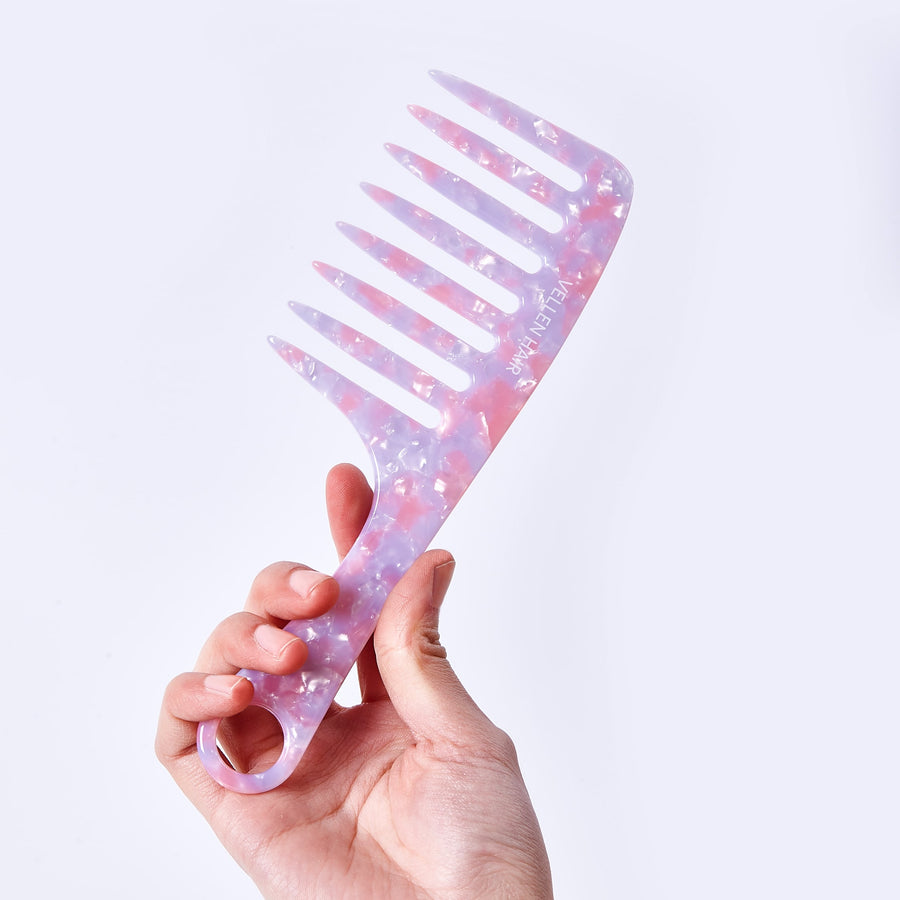Vellen Hair VH-708 7.5-Inch Cellulose Acetate Wide-Tooth Comb – The Ultimate Detangling Solution for Smooth, Healthy Hair - Pink