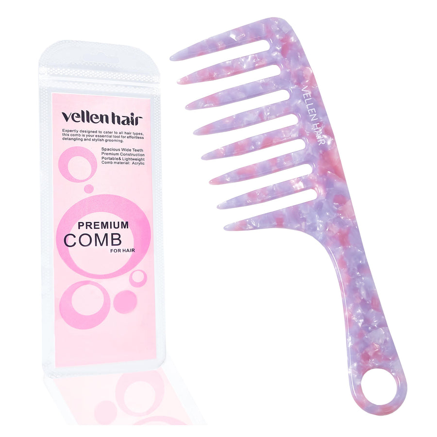 Vellen Hair VH-708 7.5-Inch Cellulose Acetate Wide-Tooth Comb – The Ultimate Detangling Solution for Smooth, Healthy Hair - Pink