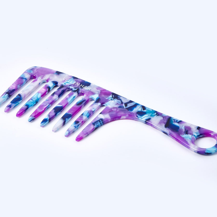 Vellen Hair VH-708 7.5-Inch Cellulose Acetate Wide-Tooth Comb – The Ultimate Detangling Solution for Smooth, Healthy Hair - Purple/Blue