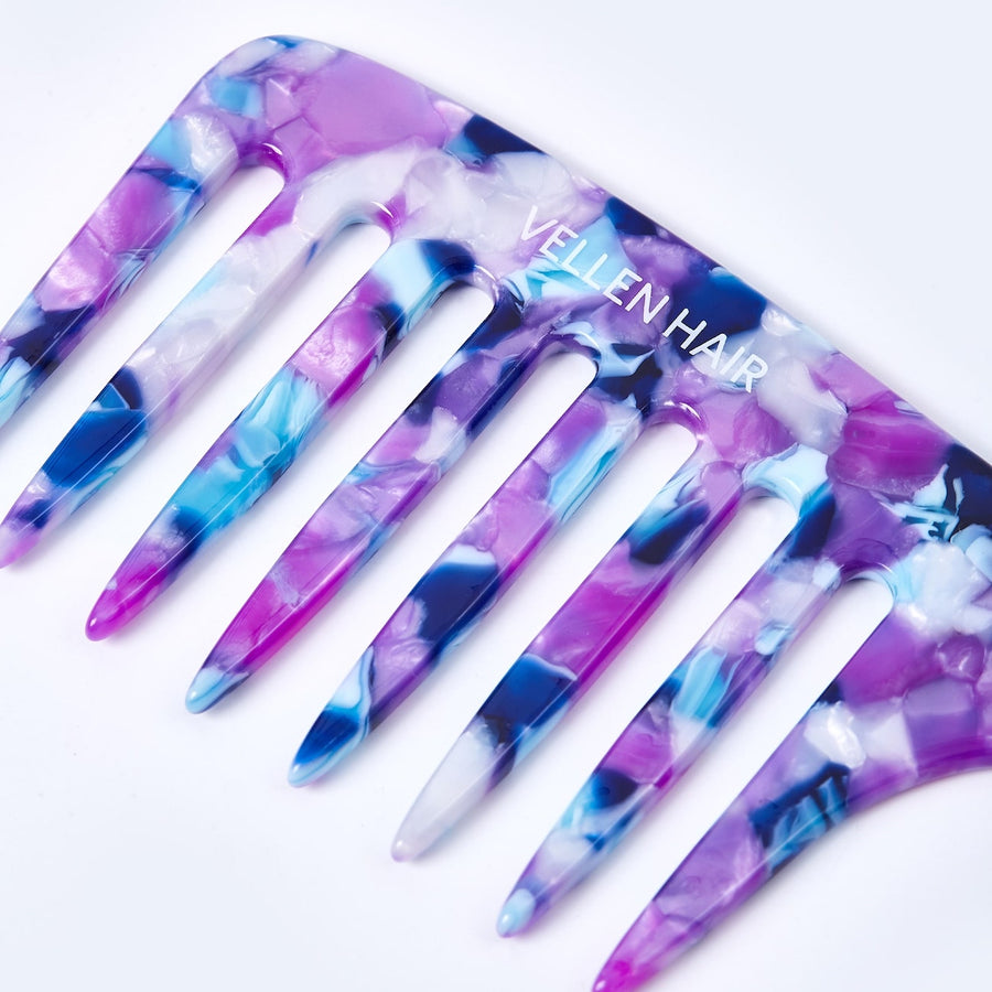 Vellen Hair VH-708 7.5-Inch Cellulose Acetate Wide-Tooth Comb – The Ultimate Detangling Solution for Smooth, Healthy Hair - Purple/Blue