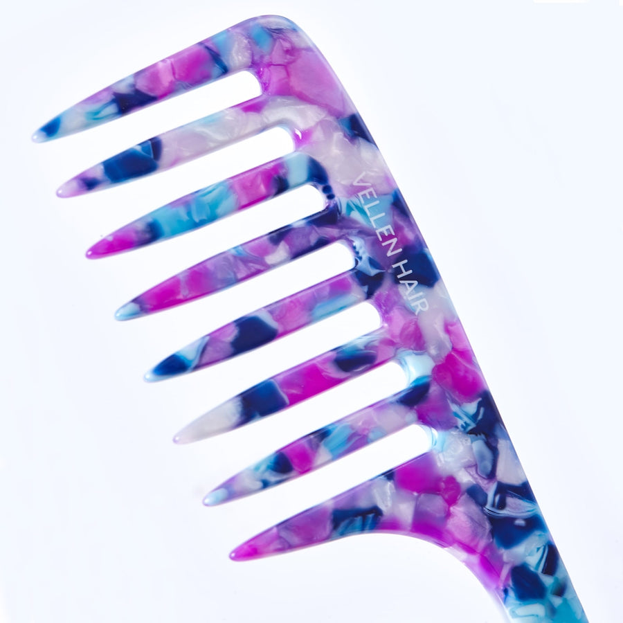 Vellen Hair VH-708 7.5-Inch Cellulose Acetate Wide-Tooth Comb – The Ultimate Detangling Solution for Smooth, Healthy Hair - Purple/Blue