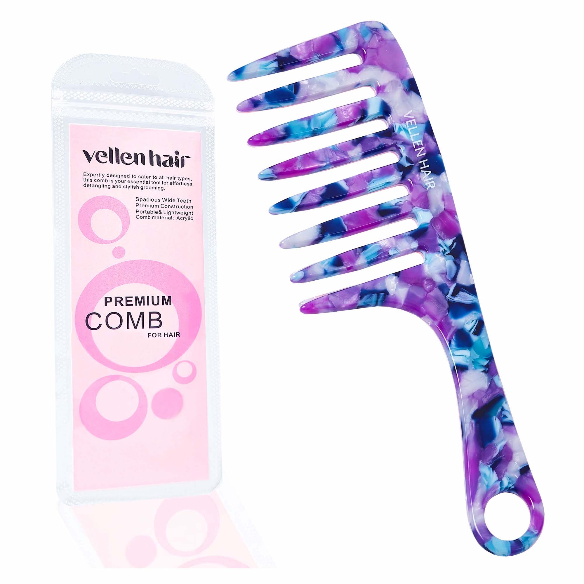 Vellen Hair VH-708 7.5-Inch Cellulose Acetate Wide-Tooth Comb – The Ultimate Detangling Solution for Smooth, Healthy Hair
