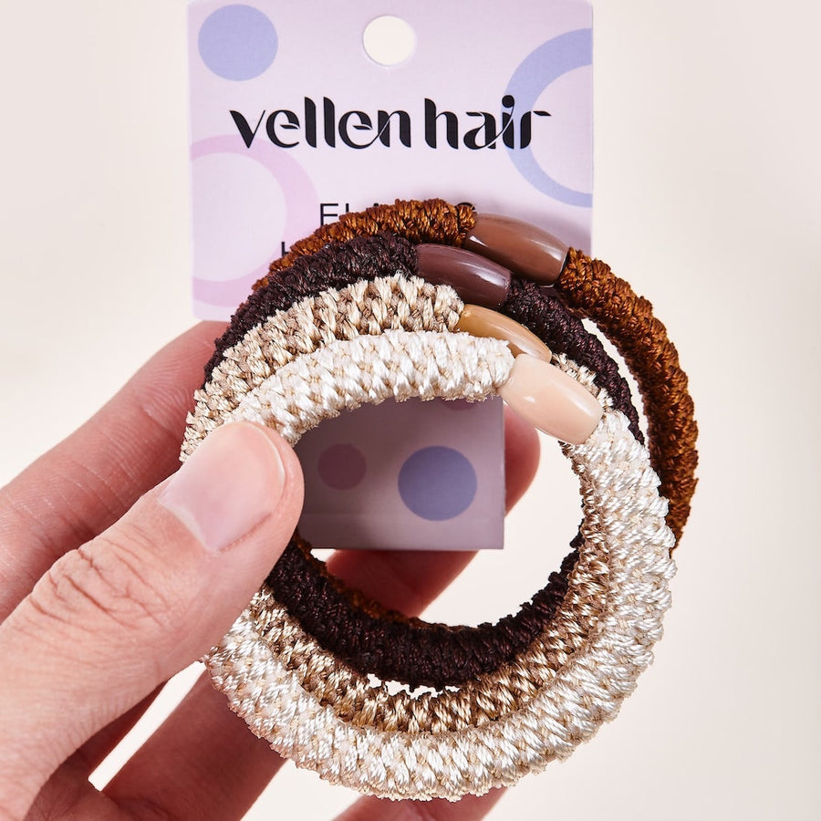 Durable & Stylish Elastic Hair Bands – 4-Pack - Brown/Beige