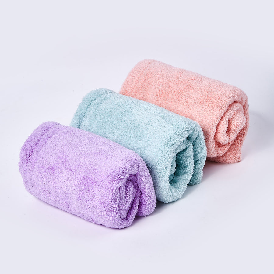 Microfiber Hair Turban (3-Pack) – Super Absorbent Hair Towels for Quick Drying, Anti-Frizz, and Gentle Care - Purple/Blue/Peach