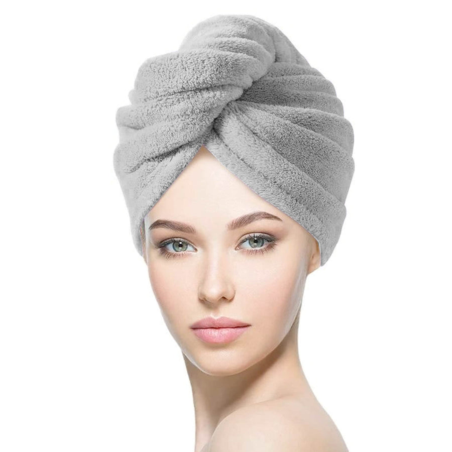 Microfiber Hair Turban (3-Pack) – Super Absorbent Hair Towels for Quick Drying, Anti-Frizz, and Gentle Care - White/Pink/Gray