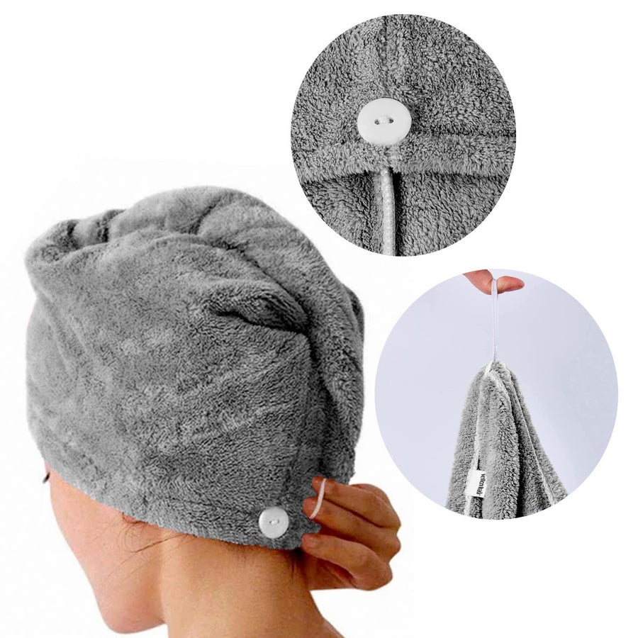 Microfiber Hair Turban (3-Pack) – Super Absorbent Hair Towels for Quick Drying, Anti-Frizz, and Gentle Care - White/Pink/Gray
