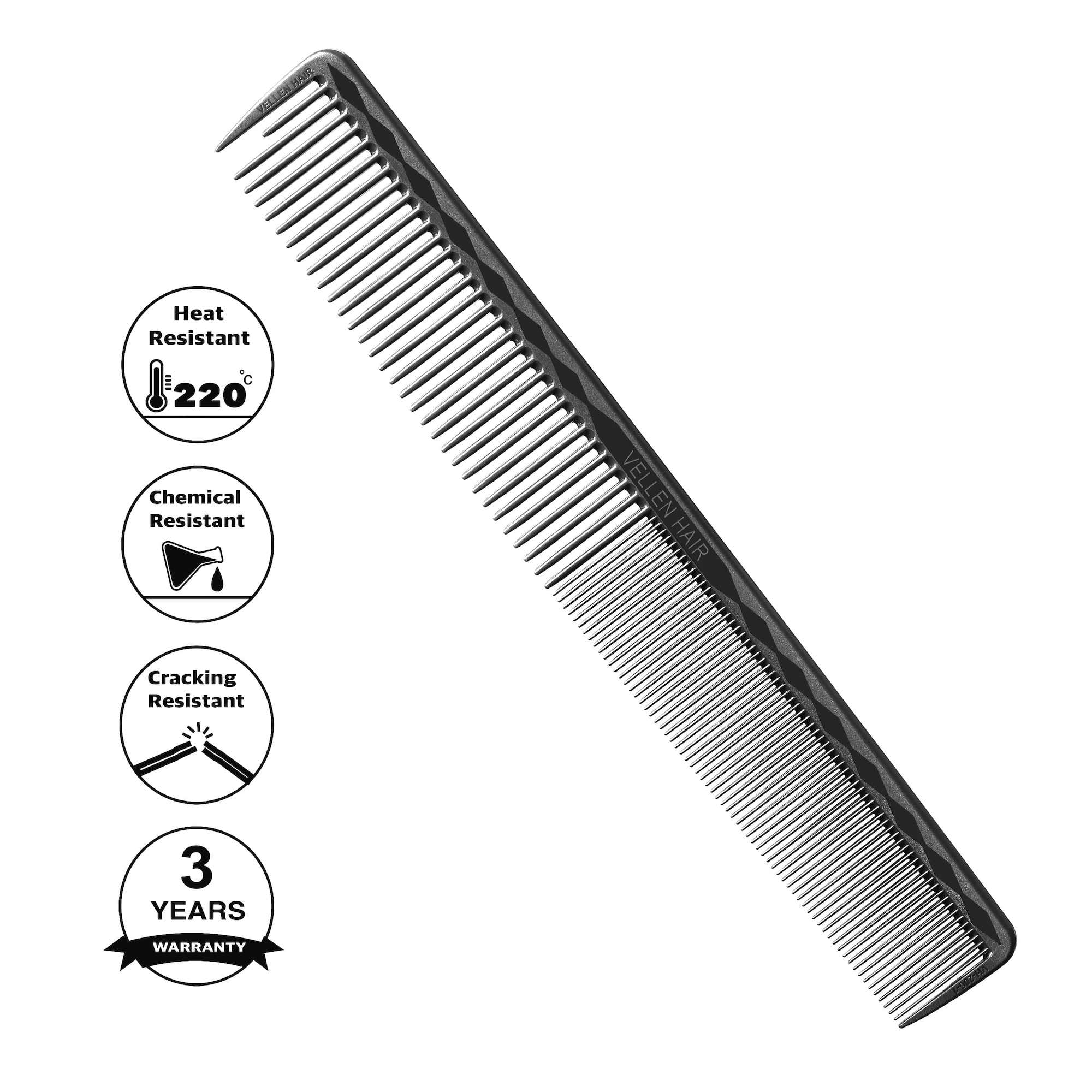 Vellen Hair® Ultimate Cutting Comb - VH206 - 18.7 cm / 7.36 inch - Black