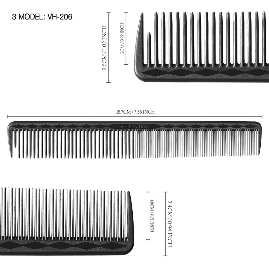 Vellen Hair® Ultimate Cutting Combs 5 Different Sizes - Black