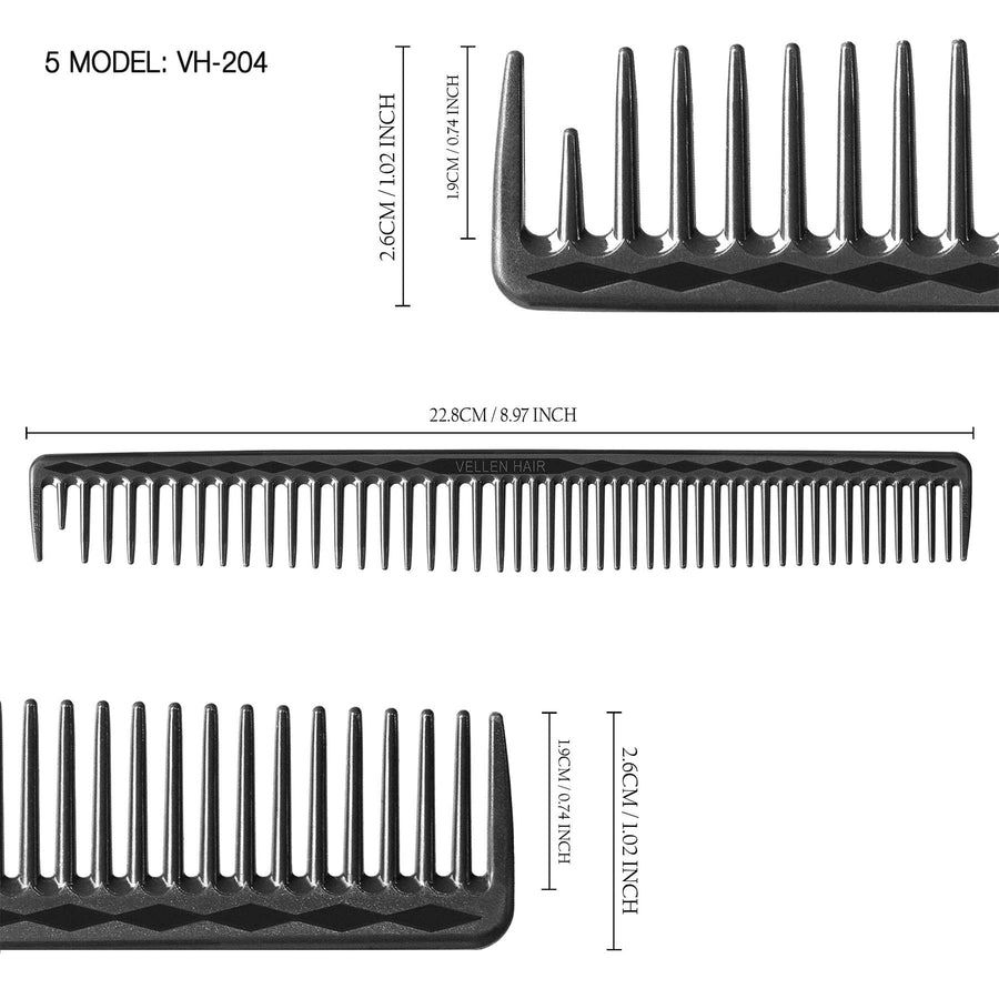 Vellen Hair® Ultimate Cutting Combs 5 Different Sizes - Black