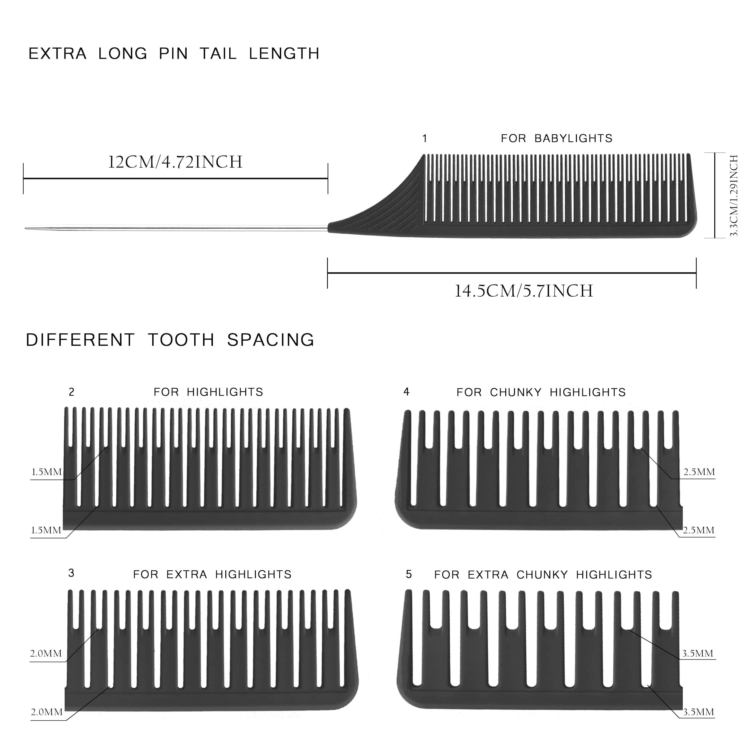 Ultimate Highlighting Comb Set 2.0 - 5 Sizes Black