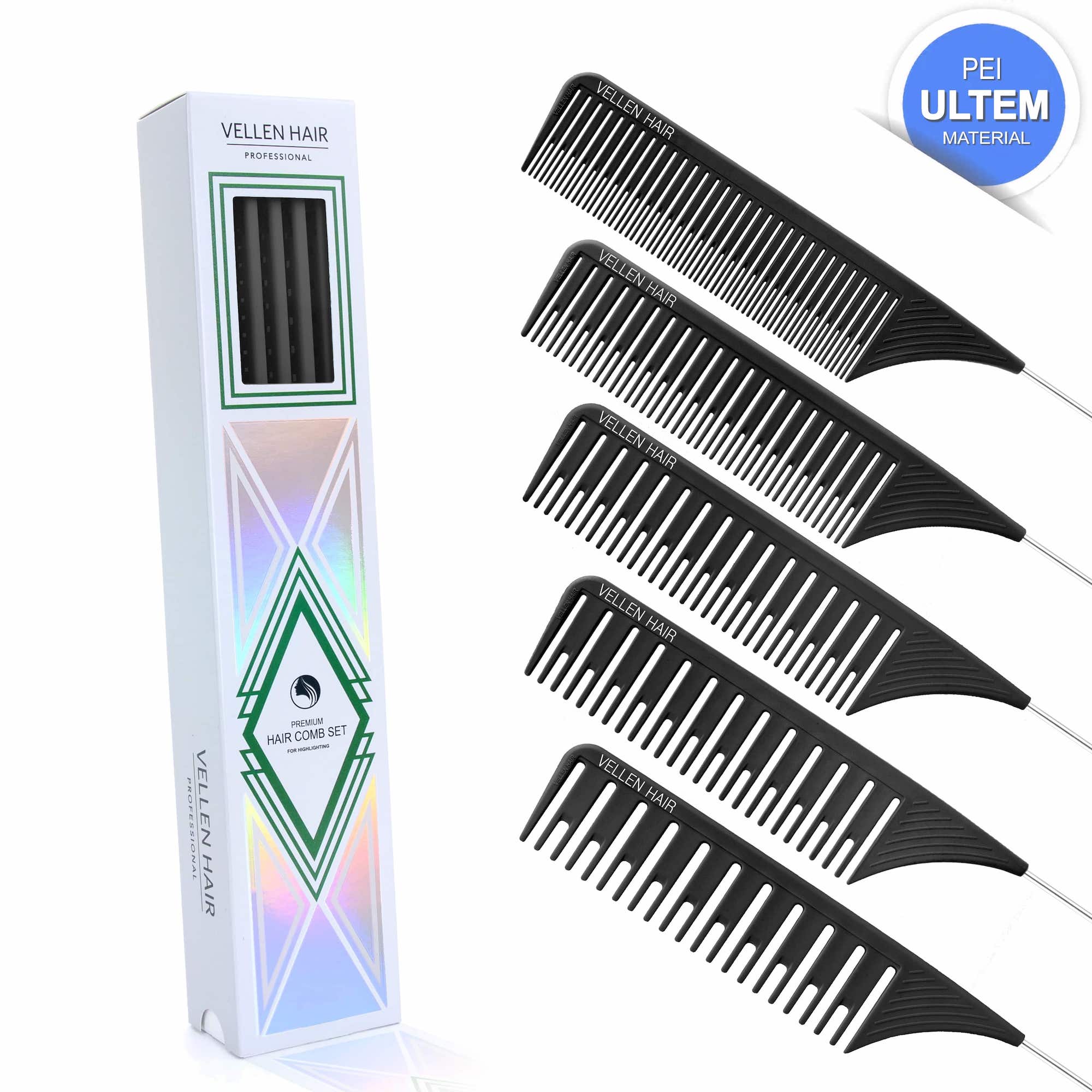 Ultimate Highlighting Comb Set 2.0 - 5 Sizes Black