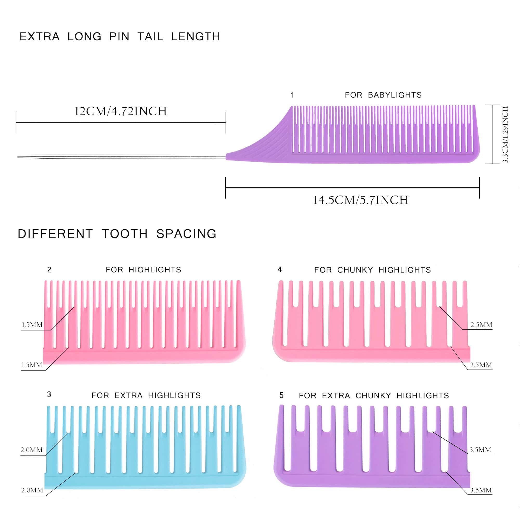 Ultimate Highlighting Comb Set 2.0 - 5 Sizes - Purple/Pink