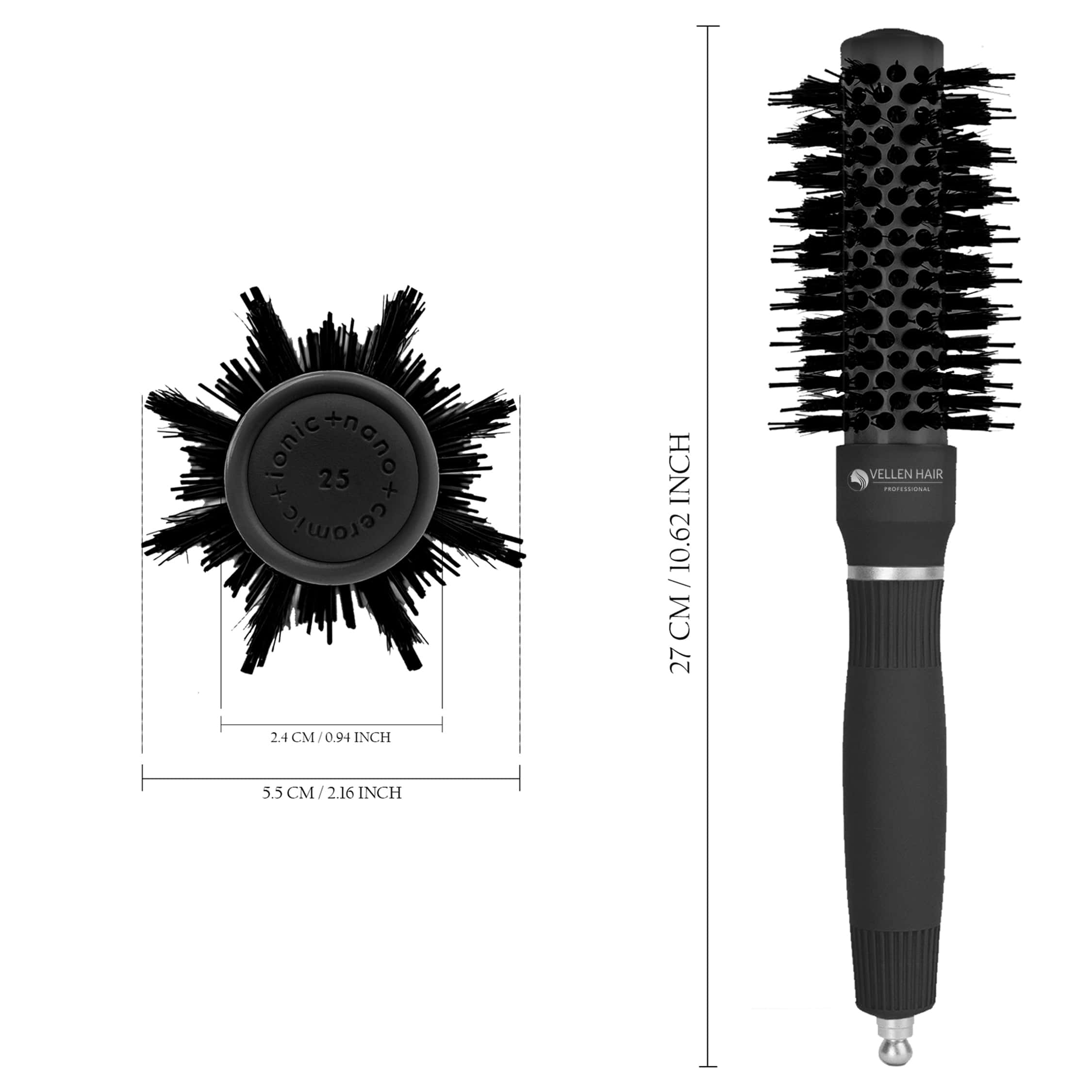 Ceramic/Ionic Round Hairbrush 1 inch / 25 mm - Black