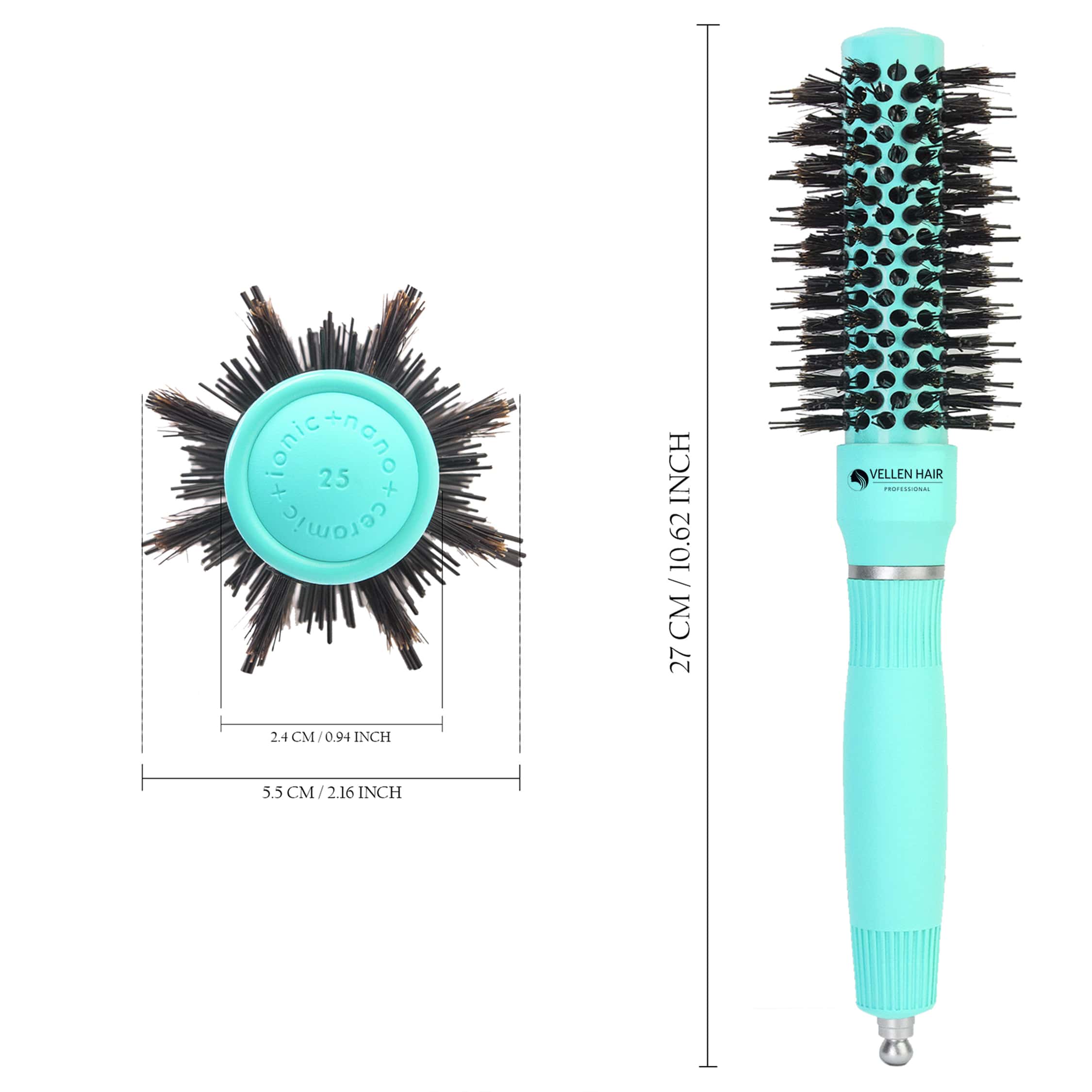 Ceramic/Ionic Round Hairbrush 1 inch / 25 mm - Mint