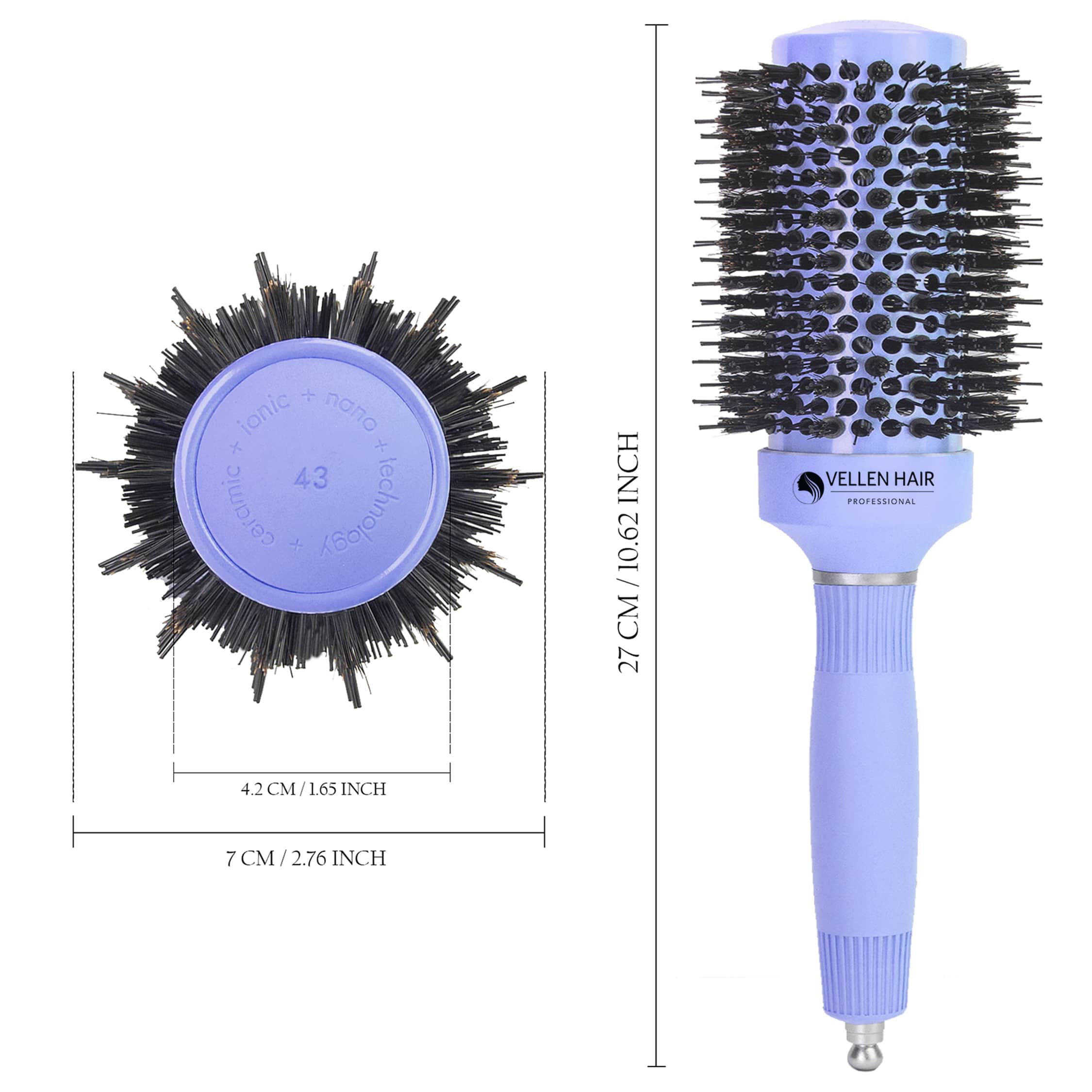 Ceramic/Ionic Round Hairbrush 1.7 inch / 43 mm - Violet