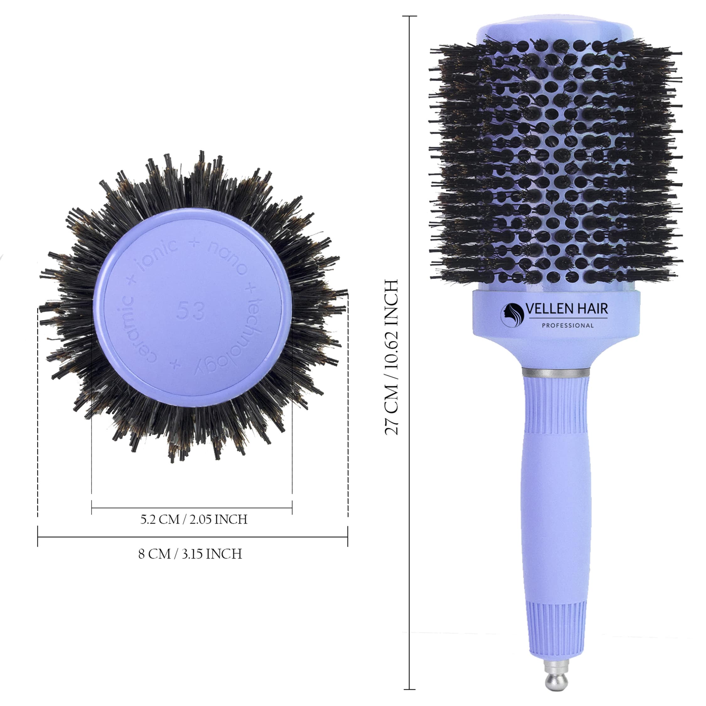 Ceramic/Ionic Round Hairbrush 2 inch / 53 mm - Violet