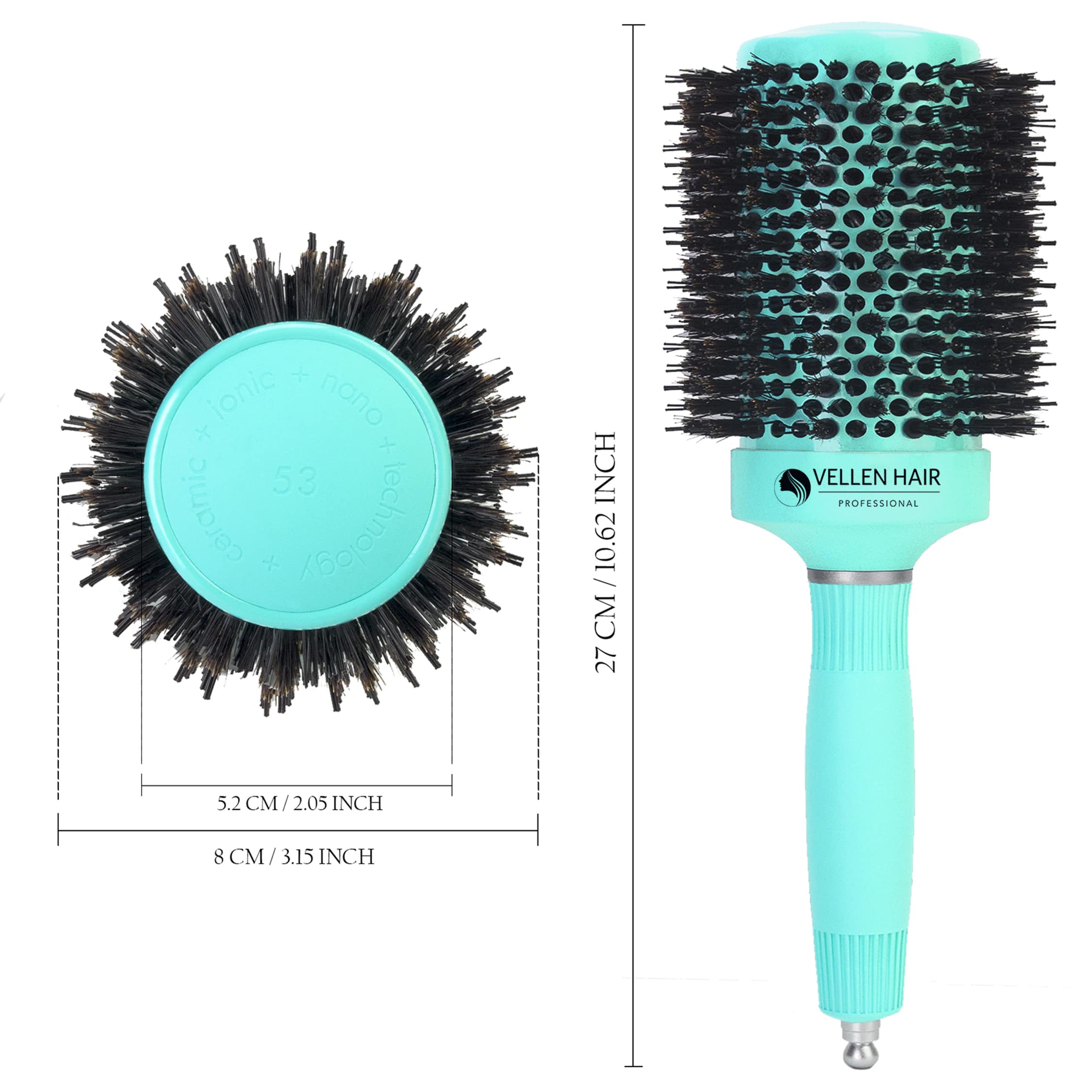 Vellen Hair Ceramic Round Hairbrush 2 inch / 53 mm - Mint
