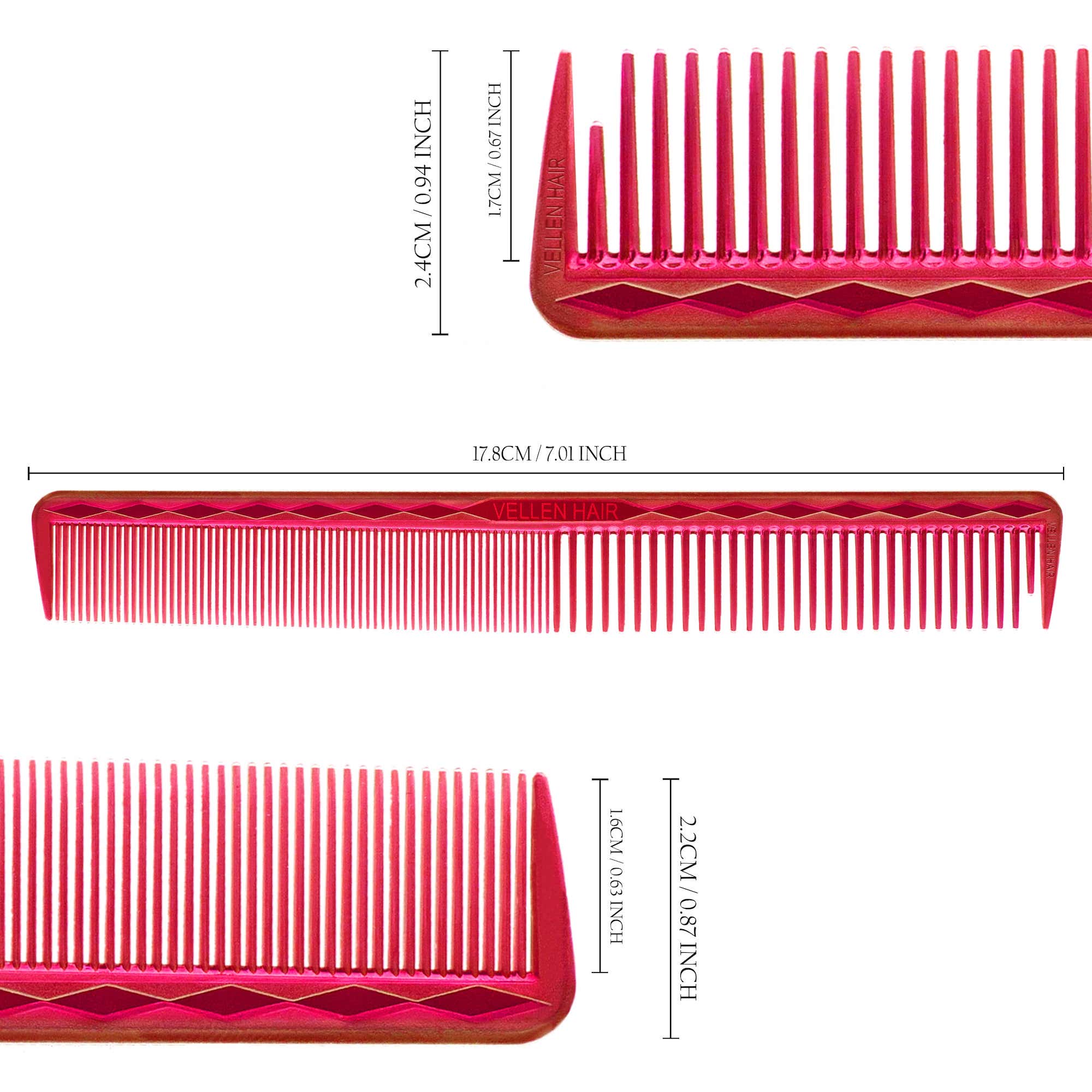 Vellen Hair® Ultimate Cutting Comb - VH202 - 17.8 cm / 7 inch - red transparent